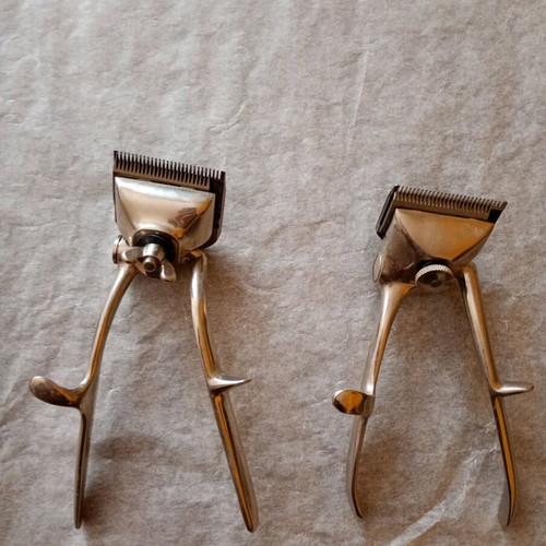 Vintage barber tools used, manual hair clippers and shavers