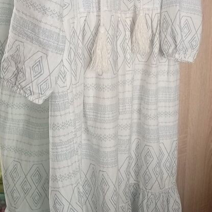 White dress with light blue diamond pattern midi/maxi like new