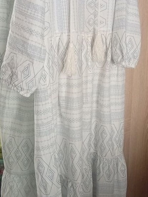 White dress with light blue diamond pattern midi/maxi like new