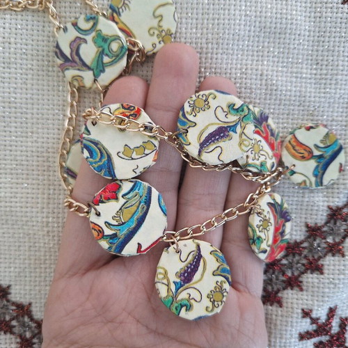 Short handmade floral printed necklace made to order