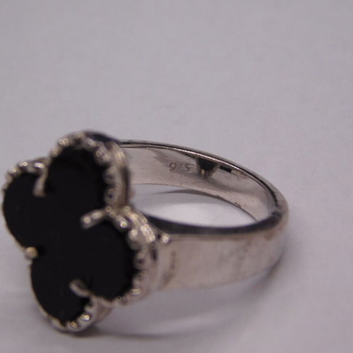 Silver ring 925 Black Clover size 53 new with black stone
