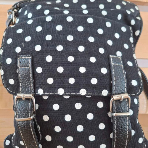 Crossbody bag used, black and white polka dot