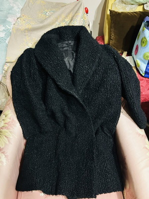 Black women's boucle texture coat used, size M