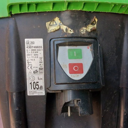 Viking GE250 electric branch shredder used with angled hopper