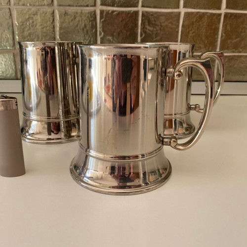 Metal Beer Tankards Set of 3 stainless steel vintage decorative