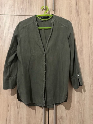 Λίνο πουκάμισο χακί Zara μεταχειρισμένο, σε loose γραμμή, μέγεθος XS