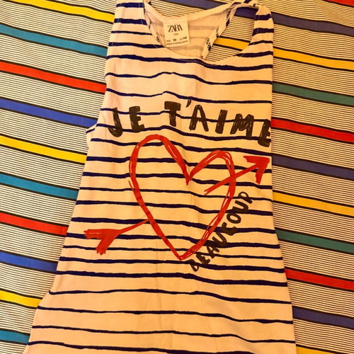 Zara Kids sleeveless top used, size 10, navy stripes with print