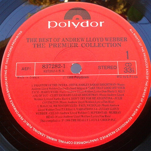 The Premiere Collection The Best Of Andrew Lloyd Webber vinyl used, classical
