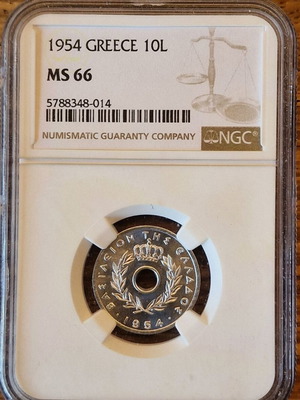 10 Lepta 1954 Coin NGC MS66 used