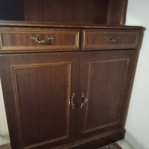 Classic Walnut Hall Cabinet with Shelves and Cupboards used