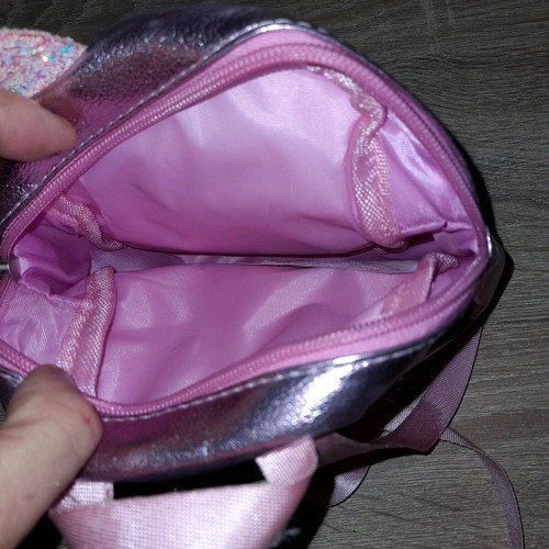 Pink lamé backpack used for small girl 17 cm