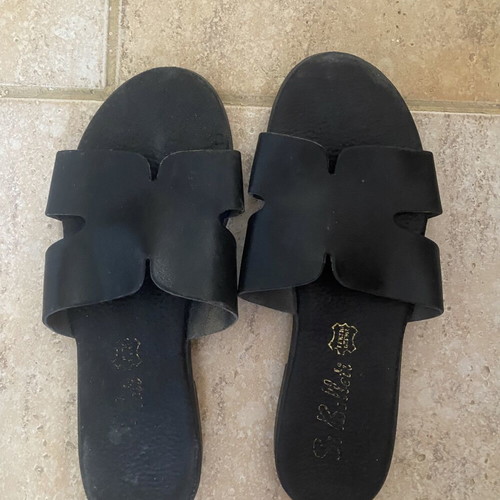 Black Leather Slide Sandals Size 38 like new