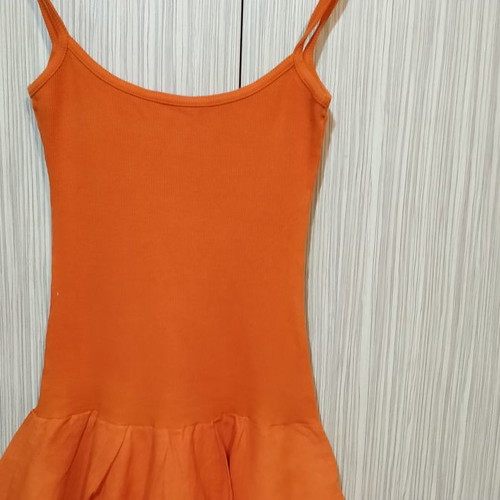 Rib dress orange used, linen bottom, size M