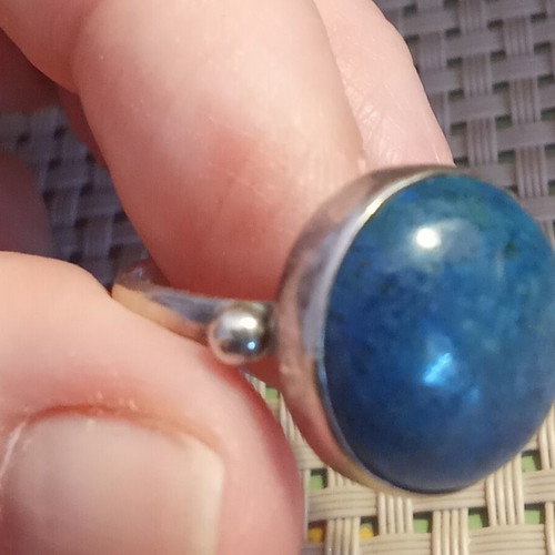 Handmade 925 Silver Ring with Natural Shattuckite Stone, Adjustable