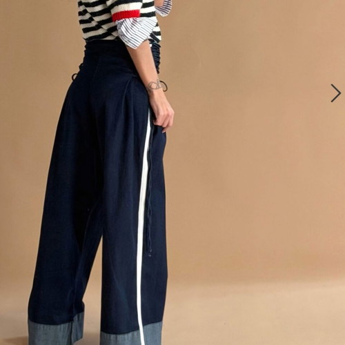 Meet to you Wide Leg Denim Jeans with Adjustable Waist, New, Blue