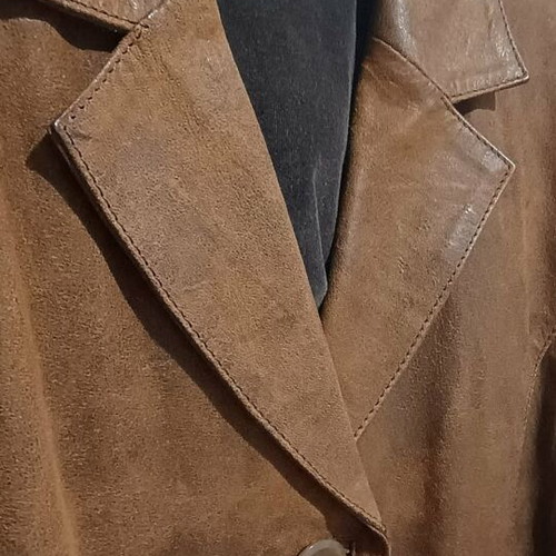 Leather coat, brown, size M, feminine cut