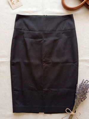 Zara black pencil skirt, high-waisted, textured fabric