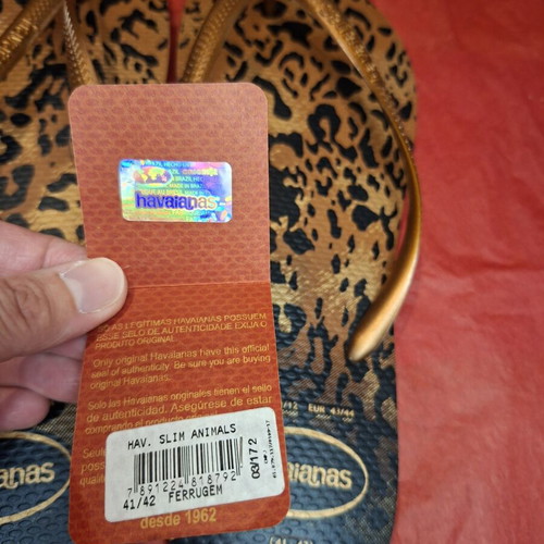 Havaianas Slim Animal Print Leopard Flip Flops Bronze Straps New EUR 43-44