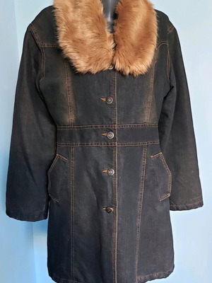 Donna 10 denim coat like new, large size XL/2XL, warm with eco fur collar