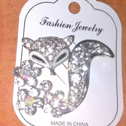 Fox Chameleon Brooch new, silver plated with crystals