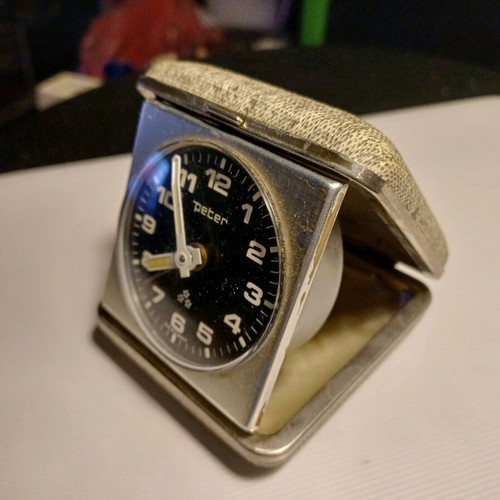 Peter wind-up travel clock used, analog table clock