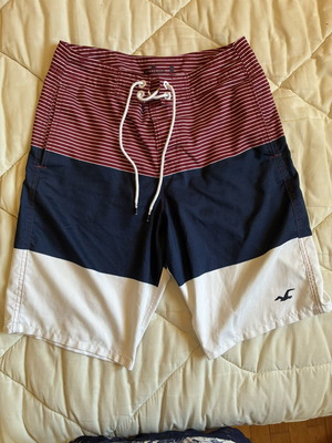 Hollister board shorts XS size dark blue burgundy striped swim trunks like new