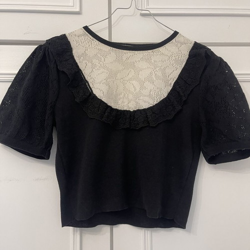 Knitted top with puffed sleeves and bustier like new, size M, black and beige