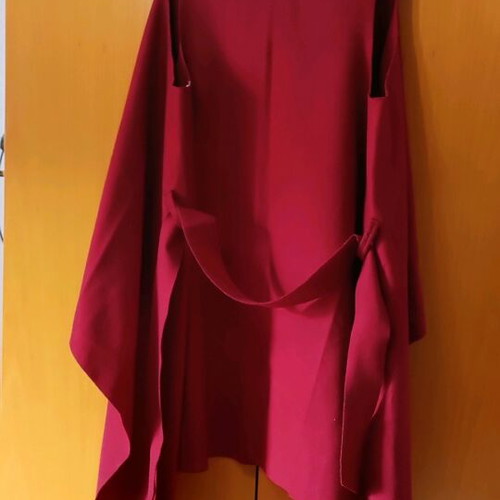 Asymmetric outerwear used, burgundy, one size with belt