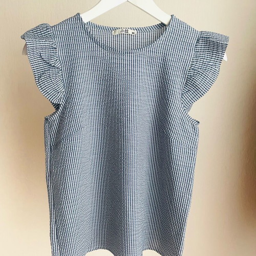 Striped top new, size L, white and blue