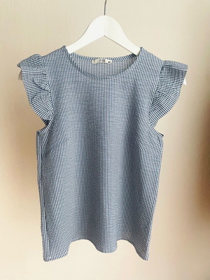 Striped top new, size L, white and blue