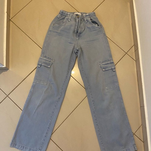 Cargo straight Bershka pants blue like new, size XS