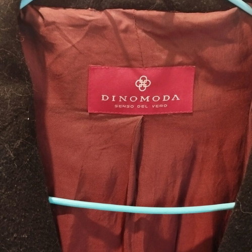 Black Dinomoda coat used, size L, with burgundy lining