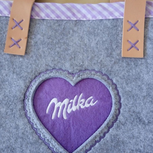 Milka филцова чанта с кожени дръжки нова, сива