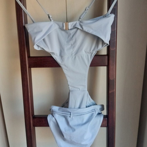 SugarFree Monokini swimsuit used, light grey with ring detail, size L