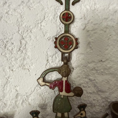 Wall Candleholder Byzantine Enamel Orthodox Cross brass 44x22 cm like new