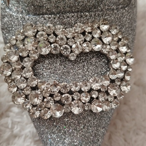 Official slippers new, silver with crystals, 8cm heel, size 38