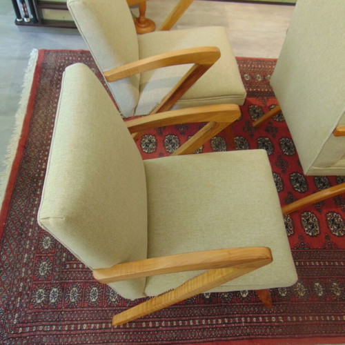 Vintage Danish armchair and 2 chairs with side table, fully refurbished