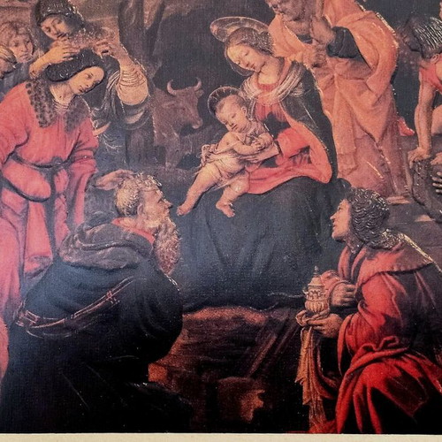 Framed print of Filippino Lippi painting Adoration of the Magi used