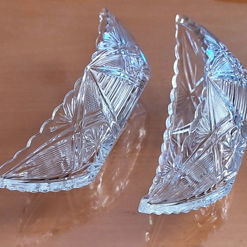 Vintage crystal gondolas set of 2, like new, German lead crystal 60s