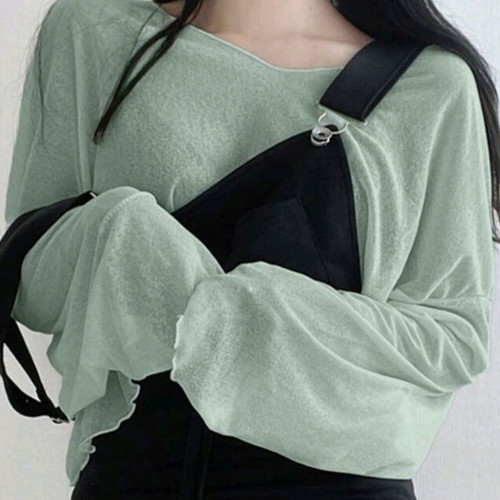 Shein women's transparent cropped top size XL like new, turquoise