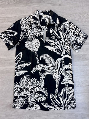 H&M women's mini dress tropical print black and white size S like new