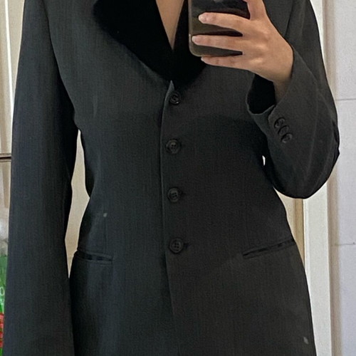 Miss Simbolo fitted jacket like new, gray with black fur collar