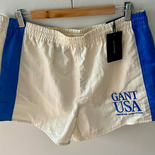 Gant Satin Running Shorts New, White and Blue, Men W34