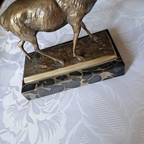 Bronze deer on marble base, late 20th century Germany