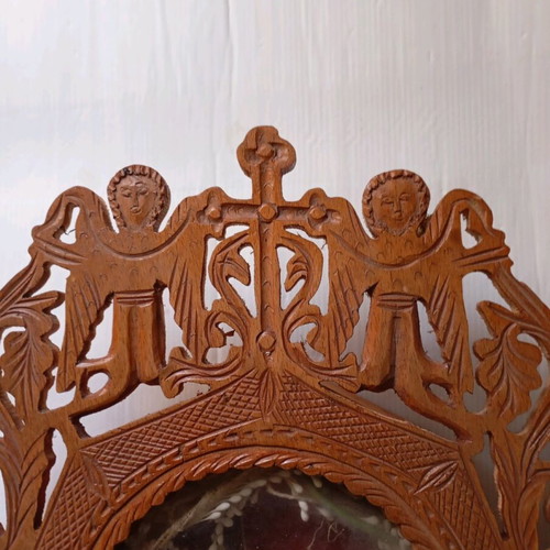 Wooden wedding crown box used with carved angels