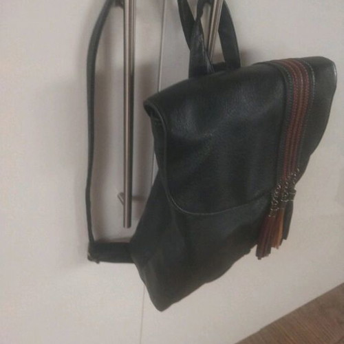 Backpack bag used, black, adjustable straps, faux leather