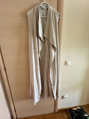 Mango jacket used, maxi sleeveless with velvet leather texture gray