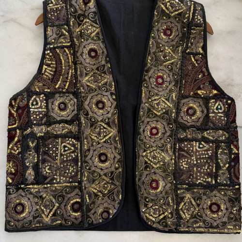 Vintage Indian Patchwork κεντημένο γιλέκο με παγιέτες boho φεστιβάλ σαν καινούργιο