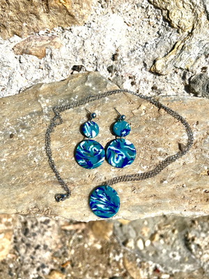 Handmade jewelry set polymer clay and steel earrings and chain new