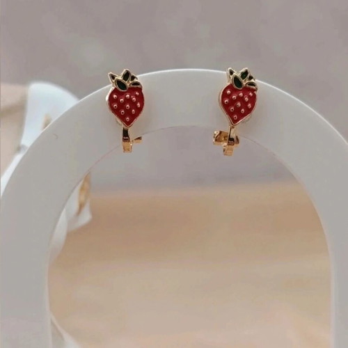 Strawberry Clip-On Earrings new, red and gold